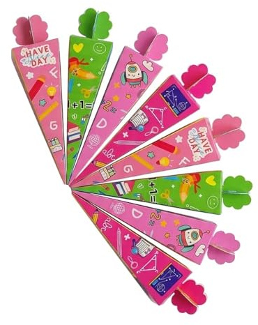 BCHKO 8 unidades bolsas escolares, mini de azúcar para rellenar, Schultüten personalizables para niñas y hermanos, fiesta de inicio escolar, regalo creativo para niños escolares (17 cm) (Colorido)