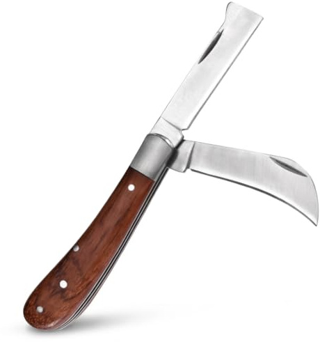 Coltello da Innesto Pieghevole, Doppia Lama Acciaio Inox per Innesti