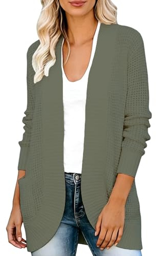 Gilet Femme Cardigan Femme Veste Tricot Grosse Maille Texture Relief Manches Longues Long Tricot Doux Respirant Printemps Automne mi Saison Bureau Voyage Ville Détente