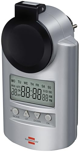 Brennenstuhl Programmateur hebdomadaire Digital Primera-Line DT | Prise programmable (IP44, 20 programmes, compte à rebours, lecture aléatoire, sauvegarde des données, en extérieur)