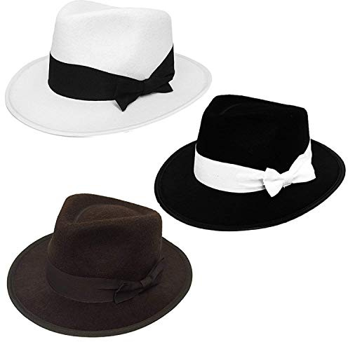ILOVEFANCYDRESS barn gansterhatt vit svart rosett gansterhatt 1920 år gammal bugsy malone stil komplett kostymer eller temafester (1 st)