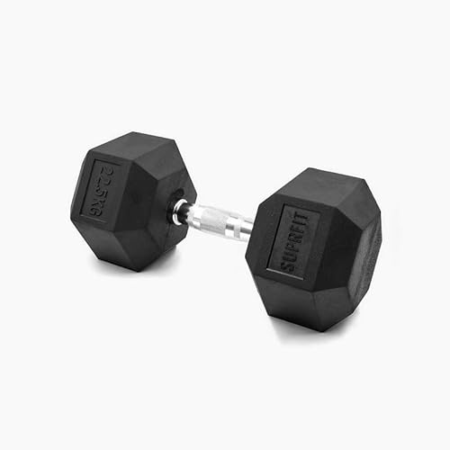 SUPRFIT - Hexagon Kurzhantel einzeln mit gummiertem Eisenkern - Fitness Gewichte Hanteln 1-50 kg mit rutschfestem Chromgriff - Premium Kurzhantel für Calisthenics, Krafttraining & Crossfit Übungen