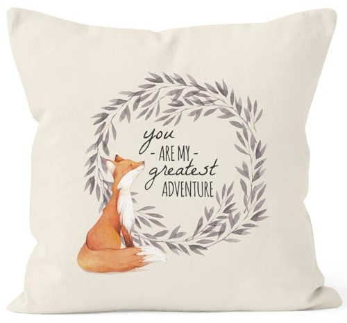 MoonWorks Kissenbezug Geschenk Liebe You Are My Greatest Adventure Fuchs Fox Kissen-Hülle Deko-Kissen 40x40 Baumwolle Natur 40cm x 40cm