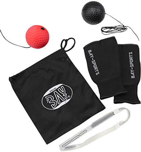 Bay® Headball Kopfball Reflexball Reaktionsball Ball Stirnband Reaktion Boxen Kickboxen Reflex Training Trainingsset Delux Profi Punchingball Speedball Boxsack Boxset Kopf Reflextraining