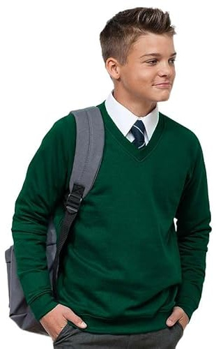Ages 3-16 Boys Girls Unisex School Sweater V Neck Fleece Sweatshirt Uniform Black Navy