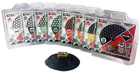 Rubi Diamant Schleifpads zur Trockenpolitur | Ø 100 mm Klettaufnahme | M14 | verschiedene Körnungen (Komplett SET)