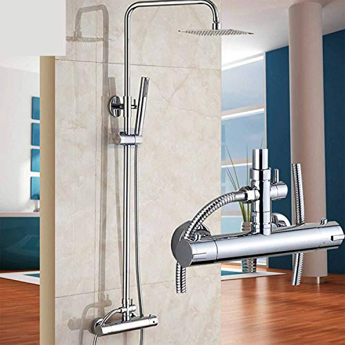 Mitigeur thermostatique en laiton Set de douche Kit de fixation murale à deux poignées pour montage mural Pomme de douche à effet de pluie en acier inoxydable 10/10Chrome poli 10