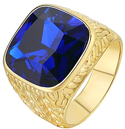 HIJONES Herren Einfach Königlich Luxus Quadrat Blau Stein Ring Gold aus Edelstahl Hochzeit Schmuck Größe 62