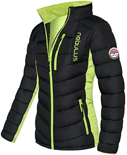 Nebulus Damen Jacke GRAFFITY, warme Outdoorjacke, praktische & vielseitige Übergangs- & Winterjacke, schwarz-lime_gr - L/40