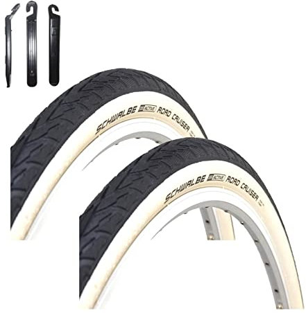 2 x Schwalbe Road Cruiser Reifen in Weißwand 47-507 (24 x 1.75) inkl. 3 Reifenheber