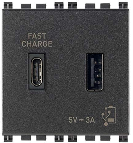 Vimar 19295.AC Arké presa USB A+C 15W per ricarica da incasso, 2M, grigio