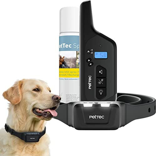 PetTec Collare da Addestramento per Cani con Spray, Portata fino a 600m - Collare a Spray con Telecomando - Impermeabile, Spray Innocuo, Intensità Regolabile - Dispositivo Sicuro per i Cani