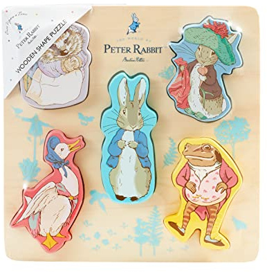 Rainbow Designs Official Beatrix Potter - Kids & Toddler Peter Rabbit Shape Puzzle Developmental Toy Jigsaw Great For Early Learning, 5 Pieces