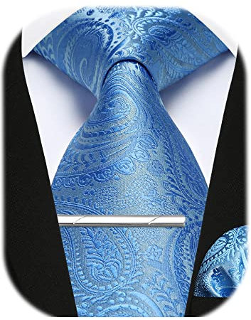 Enlision Herren Krawatten und Einstecktuch krawattenklammer Set Blau Paisley Krawatte Taschentuch Krawattennadel Für Männer Business Hochzeit,Blau,Einheitsgröße