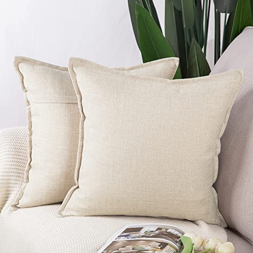 Madizz Set of 2 Polyester Linen Cushion Covers 22x22 inch, 55x55 cm, Light Beige Soft Decorative Throw Pillow Cases for Sofa Bedroom Pillow Shell