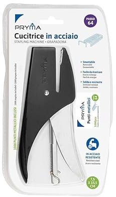 Pryma Cucitrice a Pinza con 1000 Punti Metallici Passo 64 - Spillatrice Robusta e Affidabile per Ufficio e Casa (Nero)
