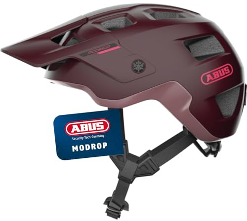 ABUS MTB-hjälm MoDrop – robust cykelhjälm med bra ventilation för mountainbikare – individuell passform – unisex – mörkröd, storlek M