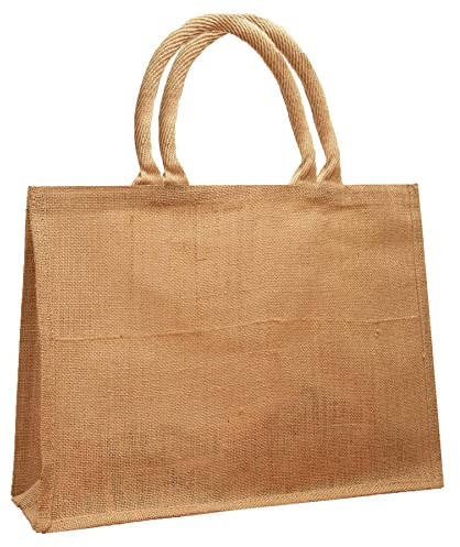 Roseley Strong Jute Shopping Bag Webbed Handles & Waterproof Lining Large Reusable Hessian Veggie Grocery Shopper Bag [Natural]