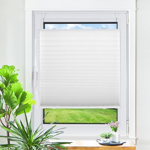 Homland Plissee ohne Bohren Klemmfix Weiß B80 x H120 cm, Plissees für Fenster und Tür, Jalousie Easyfix Plisseerollo mit Klemmträger Sonnenschutz und Sichtschutz lichtdurchlässig Rollo