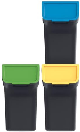 Keden Stackbox Juego de Cubos de Basura para Reciclaje Sistema de Separación de Residuos (3x 20 L, Negro)
