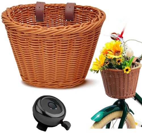 CEASELESLY para niños cesto de Bicicletas,Cesta Delantera de Bicicleta,Canasta para BicicletaTejida a Mano,con Correas Ajustables y Campana,Adecuado para triciclos Infantiles,Scooter