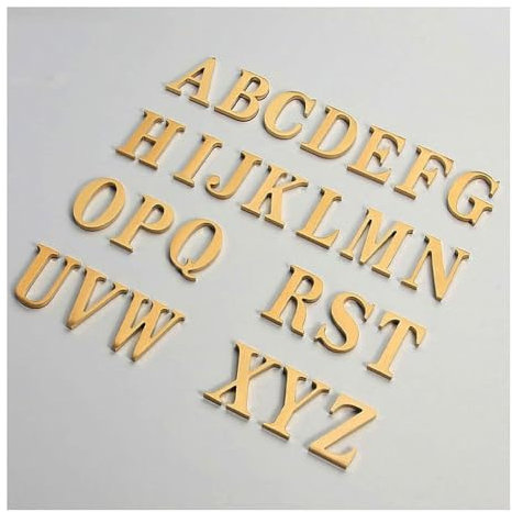 Selbstklebende Türnummern, Türnummernaufkleber, 1 Stück goldene Messing-Buchstaben, Wanddekoration/Türschilder, 45 mm, Retro-Metall, Hotel, Schlafsaal, Nummernschilder, selbstklebend (Farbe: Buchstabe