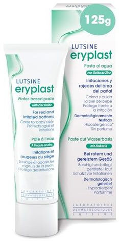Pasta acqua Eryplast - unguento protettivo, crema per pannolini per bambini - calma, cura e proteggere la pelle dalla dermatite del pannolino - ipoallergenico, senza profumo e test pediatrico (125 g)