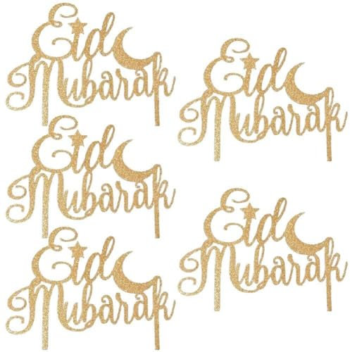 Eid Mubarak Cake Toppers Gold Glitter Ramadan Cupcake Topper Eid -fitr Dessert Decor for Islam Muslim Eid Party Supplies