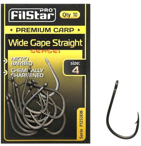 PRO FILSTAR 10 stycken fiskekrokar set Wide Gape Straight N4 – krokar för karpfiske – karp fiske tillbehör – Pop Up Boilies karpkrok – Carp Fishing Hooks – Fisketillbehör karp – Karp Rigs
