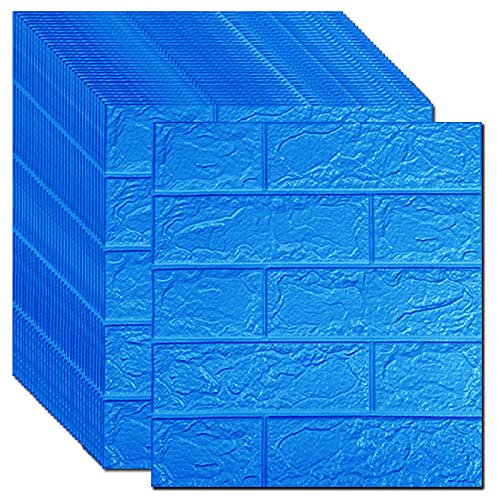 Self Adhesive Wall Tiles,3D Wall Panels 60Pcs Self Adhesive Wallpaper Wall DecorPeel and Stick 3D Panel Living Bedroom DIY Waterproof Foam Brick Stickers Kids Room (Color : Blue, Size : 35x38.5cmx60