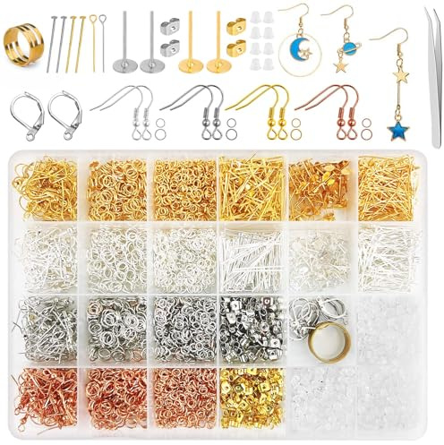 Mispudin 3730 st kit för örhängestillverkning, tillbehör med örhängesryggar, örhängesstift, hoppringar, örhängesstolpar, örhängeskrokar för smyckestillverkning, örhängesfynd för reparation av örhängen