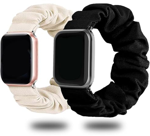 YUTOU 2 stycken elastiskt armband kompatibelt med Apple Watch Scrunchies tyg klockarmband armband 38 mm 40 mm 41 mm för Apple iWatch 8/7/6/5/4/3/2/1 SE (svart/stjärnljus), 2 cm, Polyester och bomull