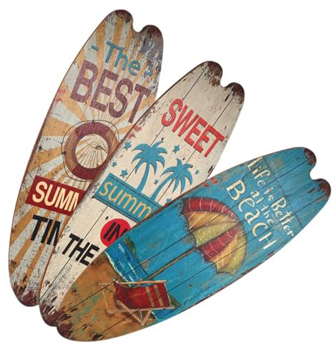 STOBAZA Letrero de Tabla Surf Madera 3 Piezas Decoración de Pared Temática Veraniega Tropical Estilo Playa para Ambiente Surfero Diseño de Madera