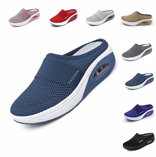 Dam Luftkudde Slip-on Promenadskor, Ortopediska Luftkudde Andningsbara Avslappnade Skor, Diabetiker Promenader Damskor, Sommar Vandringsskor Kvinnor 36-43EU, Blå, 37 EU