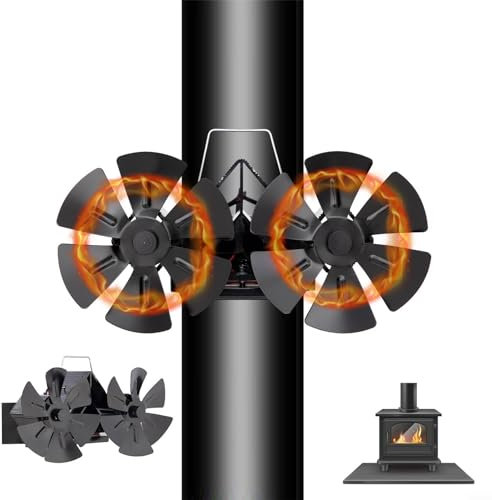 SPORTARC Ventilador de chimenea de doble cabezal de 12 aspas montado en la pared, ventilador de horno de circulación de calor, doble cabezal de 12 cuchillas, ventilador de chimenea montado en la