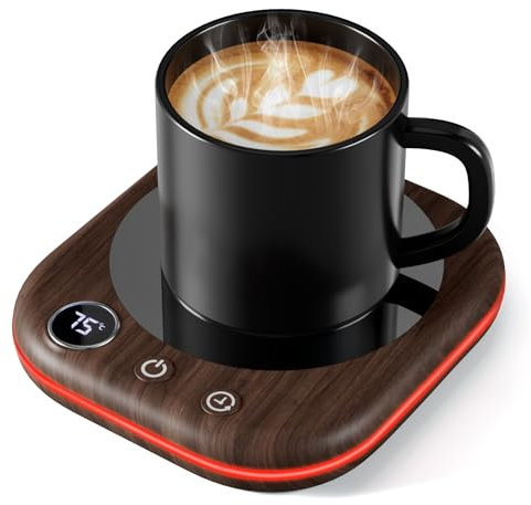 Coffee Mug Warmer,Coffee Cup Warmer for Desk with lighting,Smart Cup Warmer with 3 Temperature Control(45-75℃),Candle Warmer,1-12H Auto Shut Off for Coffee,Tea, Milk(Brown)