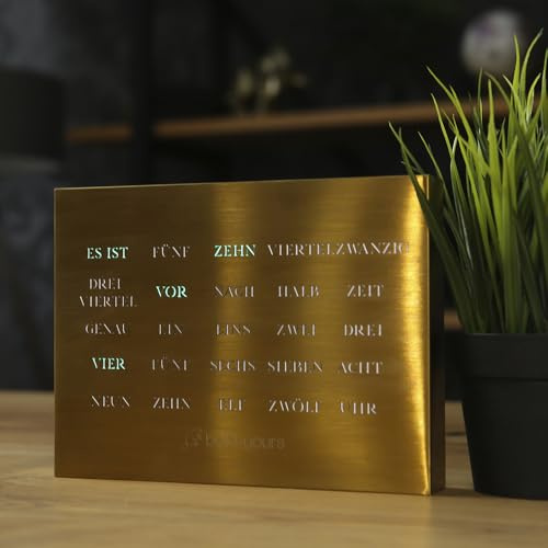 build-yours Elegante BoxClock Digitale Tischuhr – Moderne LED-Uhr mit WLAN & verstellbarem Standfuß – Gold Edition aus gebürstetem Edelstahl für Büro & Zuhause
