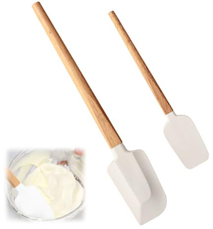 PetGlimmer 2 Pezzi Spatole Silicone Cucina, Leccapentole Silicone con Manico in Legno, Resistente al Calore e Antiaderente, Adatto per Impasto, Cottura, Forno