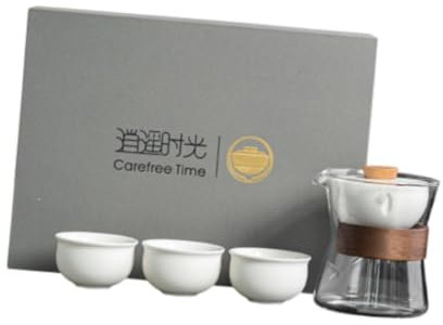 perfk Travel Tea Set Tea Kettle 3 Teacups Portable Removable Infuser Tea Brewer Loose Leaf Tea Maker for Gathering Home Outdoor, White