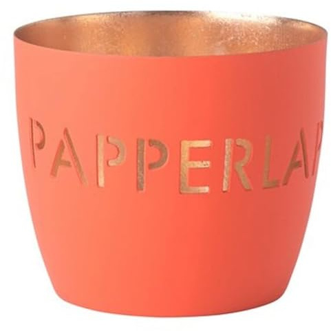Gift Company Madras, Windlicht, M, Motiv: Papperlapapp, neon orange/Gold H8,5, D10cm