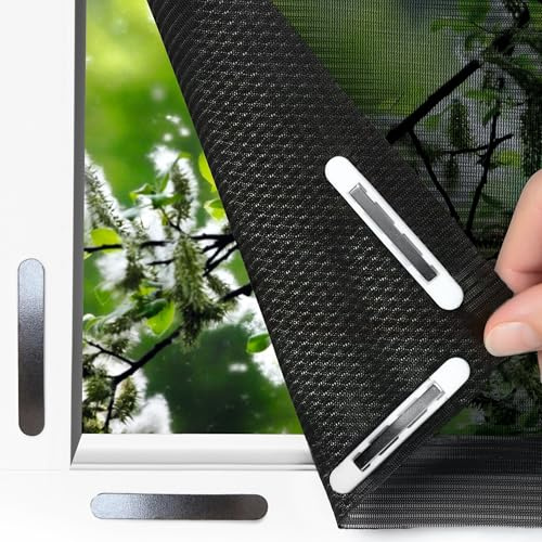 EASYmaxx Insect Protect Fliegengitter Fenster | zuschneidbares Moskitonetz | Insektenschutz Fenster bis 150 x 180 cm | Fliegennetz Magnet mit Pollenschutzgitter - leichte Montage ohne Bohren [Schwarz]