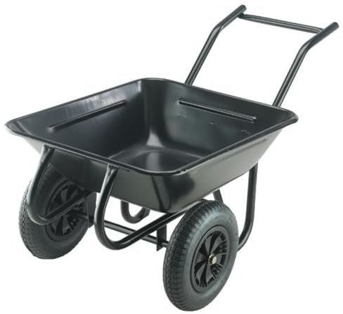 Contractor Twin Black Heavy-Duty Wheelbarrow With 175l/220kg Capacity, Strong Metal Pan, Wide Loop Handle, And Solid Wheel