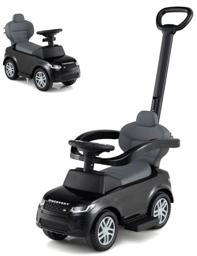 SOARS Porteur Enfant 1-3 Ans, Voiture Enfant Évolutive 3 en 1, Pignée Amovible, Conduite Réaliste avec Volant, Klaxon, Musique, Charge 25 KG, Roues Antidérapant, Cadeau pour Fille & Garçon (Noir)