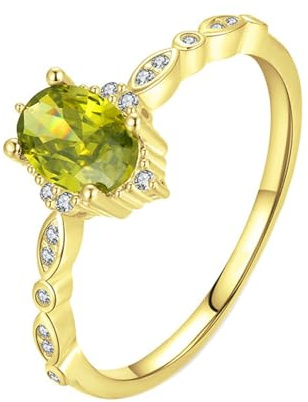 Ayoiow 925 Silber Eheringe mit Olivgrün Zirkonia, Vintage Blatt Halo Stapelbar Gold Brillantring Größe 52 (16.6)