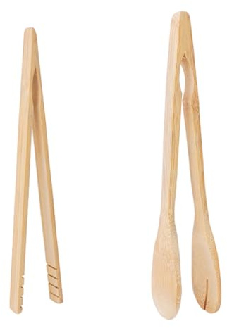 Dreamil Lot de 2 pinces à toast en bambou - Avec pince à soupe de 20 cm et pince en forme de V de 18 cm - Antidérapantes et résistantes à la chaleur - Pour toast, salade, soupe, pâtisserie, thé et
