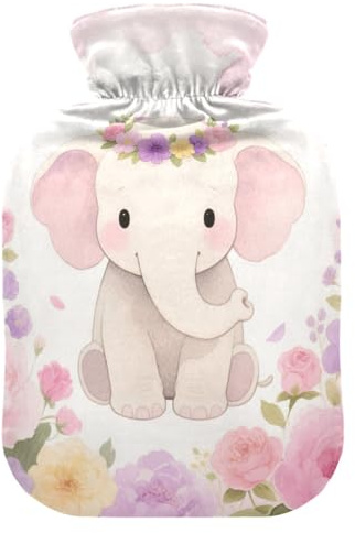 Cute Cartoon Elephant Water Bottle for hot Water with Soft Cover, 2L hot Water Bag for Tummy Warmer, Hand Feet Warmer