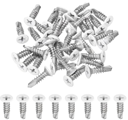 QUARKZMAN 30Pcs M4.2x16mm Vis Autotaraudeuse Tête Plate Blanc Vis Autoperceuses en Acier Inoxydable 410 pour Tôle, Argentées