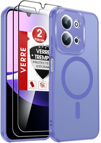 LeYi Funda Magnética para Redmi 15C/15 C 4G/5G/Xiaomi Poco C85 4G Compatible con MagSafe [2X Protector de Pantalla] Movil Carcasa Antigolpes Helada Translúcida Antihuellas Cuerpo Completo, Azul Cielo