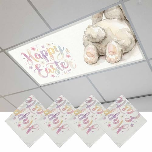 Fluorescent Light Covers, Easter Magnetic Light Covers for Ceiling Lights, Spring Watercolor Oil Painting Country Bunny Fluorescent Ceiling Shade Filters for Classroom Bedroom Office 4x2Ft x 4PCS