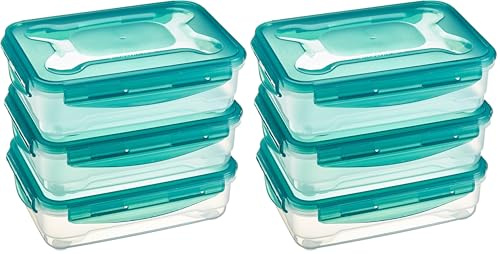Amazon Basics Gefrierbehälter im Set, mit Deckel, luftdicht, auslaufsicher, stapelbar, für Kühlschrank/Gefriertruhe, BPA-frei, Kunststoff, mikrowellen- und spülmaschinenfest, 3 x 1.2 l, farblos